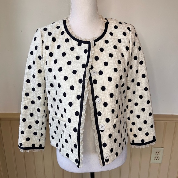 J. Crew Jackets & Blazers - J. Crew Spring Jacket in Polka Dot Textured Tweed Size 4 White 100% Cotton NWOT